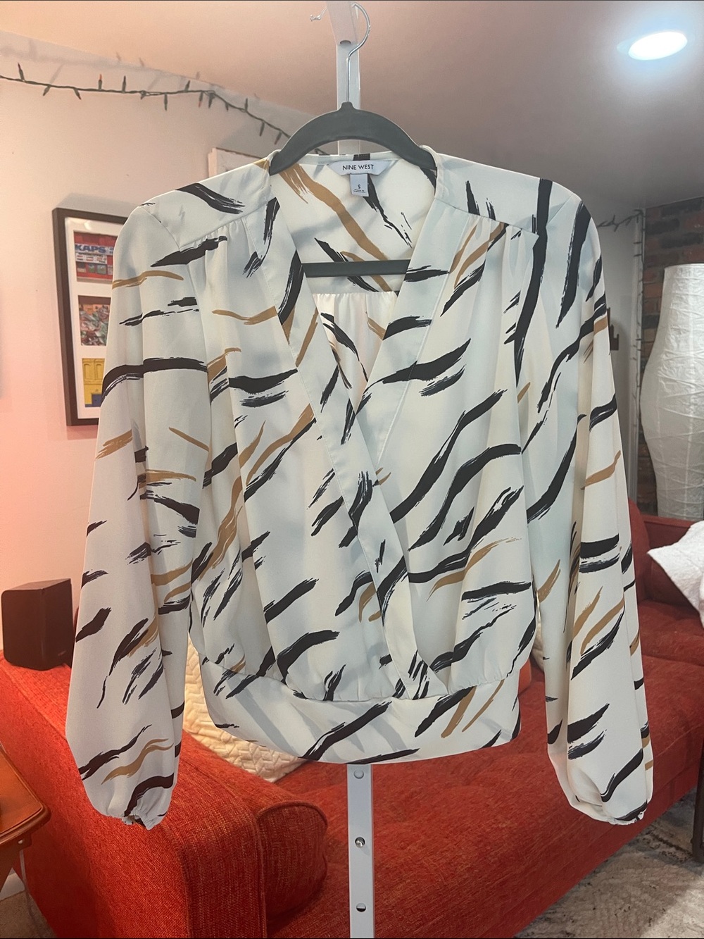Nine West Ivory Animal-Stripe Surplice Blouse
